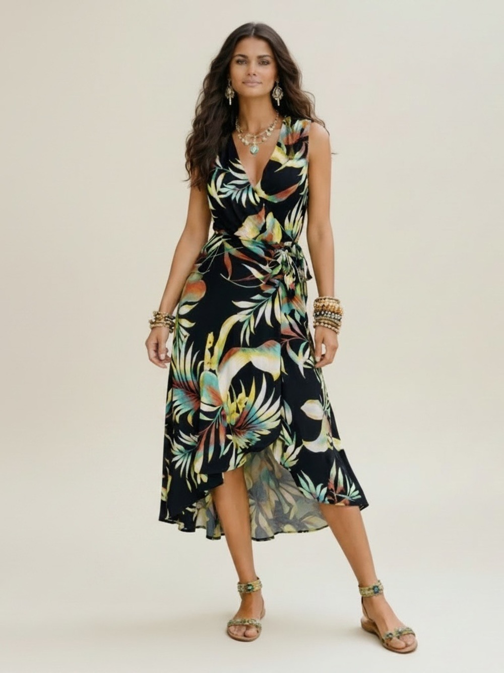 $149 NWT Rachel Roy Eulalie Black Boho Tropical Hi Low Shoulder Tie Dress Size S